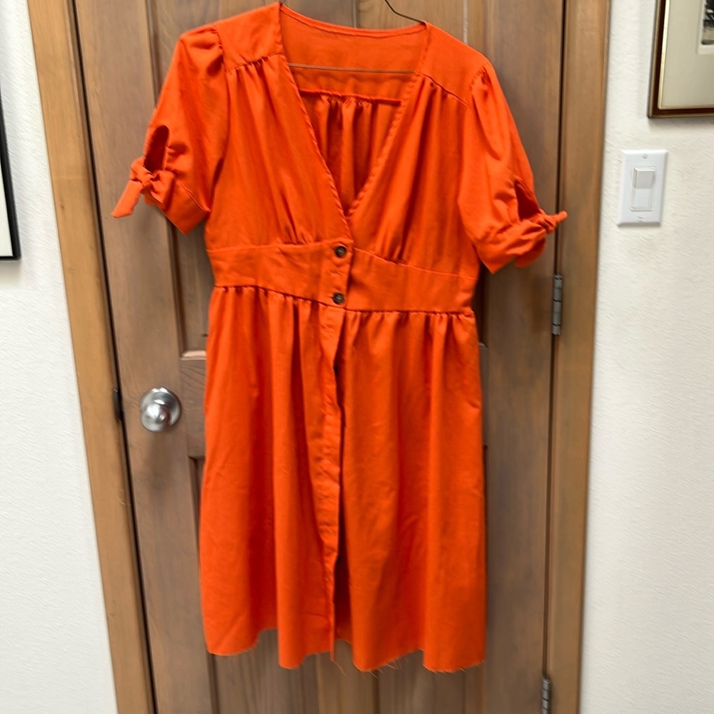 Lightweight summer dress. Linen-like fabric. Probably synthetic.